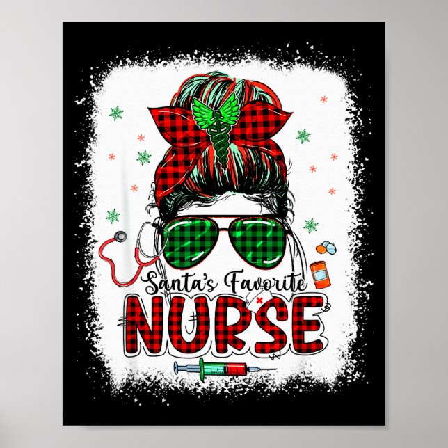 Santas Favorite Nurse Christmas Santa Hat Light Me Poster (Front)