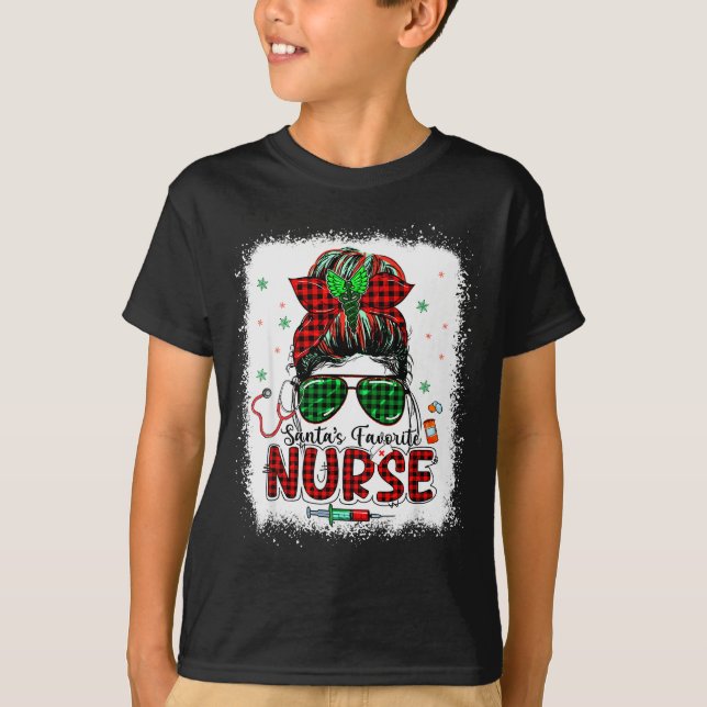 Santas Favorite Nurse Christmas Santa Hat Light Me T-Shirt (Front)