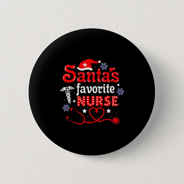 Santa's Favorite Nurse Christmas Short Sleeve  6 Cm Round Badge (Front)