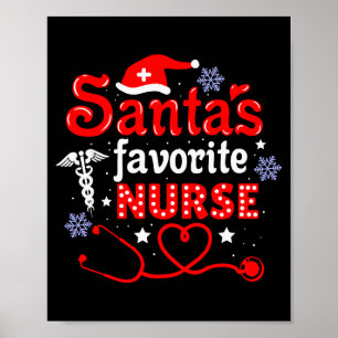 Santa's Favorite Nurse Christmas Short Sleeve  Poster