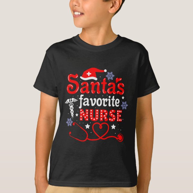 Santa's Favorite Nurse Christmas Short Sleeve  T-Shirt (Front)