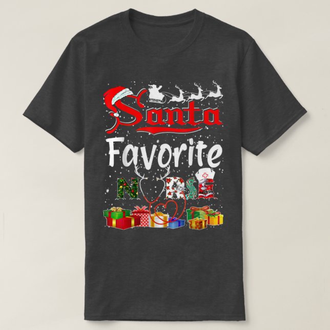 Santa's Favorite Nurse Christmas T-Shirt (Design Front)