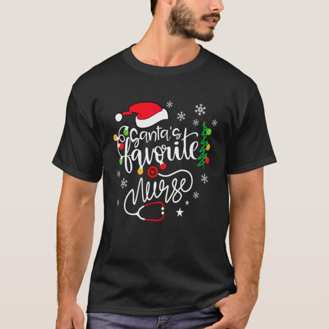 Santa's Favorite Nurse  Cute Merry Xmas Party T-Shirt (Front)