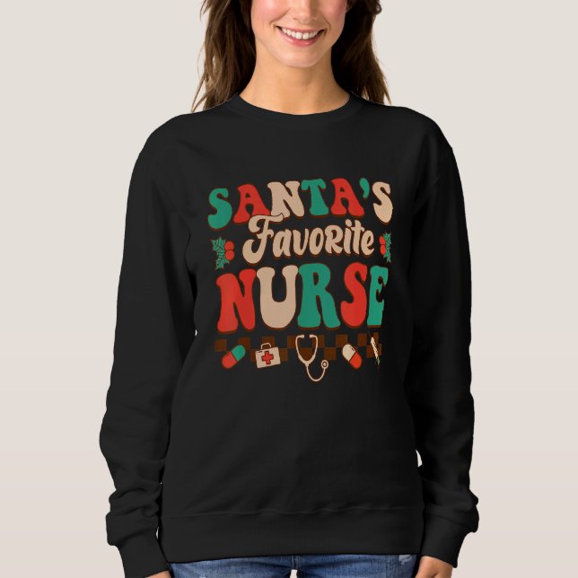 Santa's Favorite Nurse Retro Christmas Nurse Women Sweatshirt (Front)