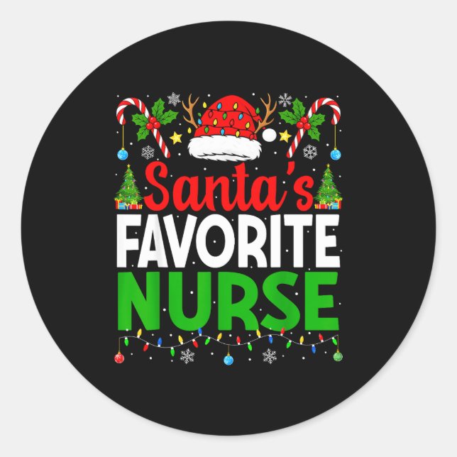 Santas Favorite Nurse Rn Christmas Nursing Christm Classic Round Sticker (Front)
