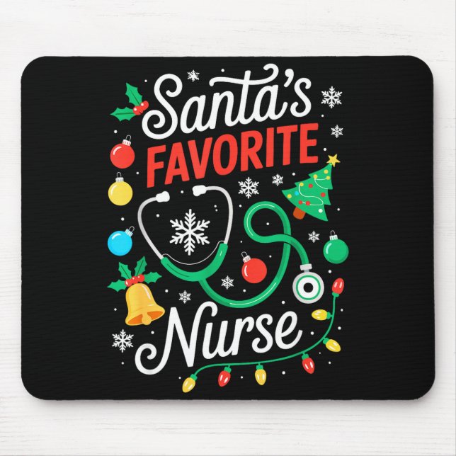 Santa's Favorite Nurse Shirt Men Women Funny Chris Mouse Pad (Front)
