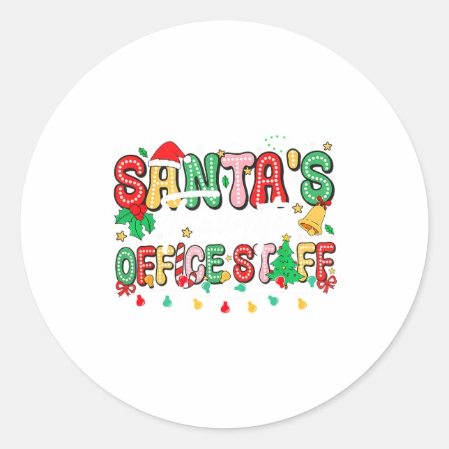 Santa's Favorite Office Staff Christmas Lights San Classic Round Sticker (Front)