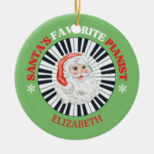 Santa's Favorite Pianist Circle Piano Santa Claus  Ceramic Ornament