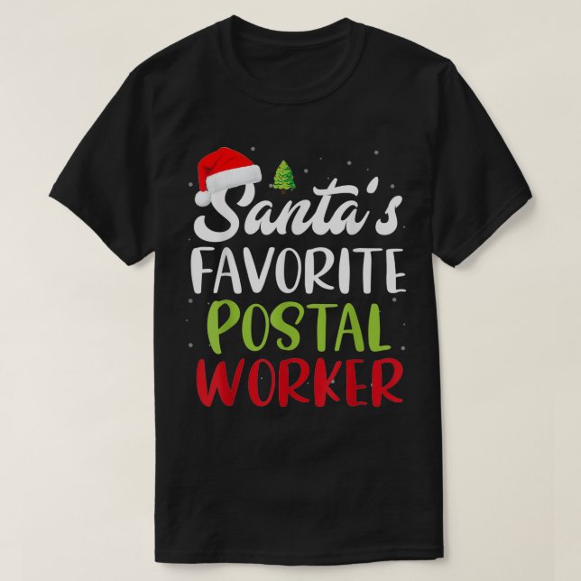 Santa's Favorite Postal Worker Christmas Santa Hat T-Shirt (Design Front)