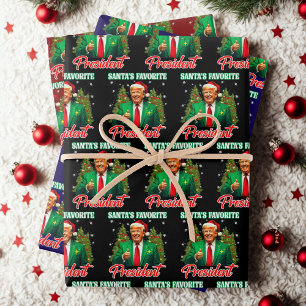 Santa's Favorite President   Trump Christmas Gift  Wrapping Paper Sheet