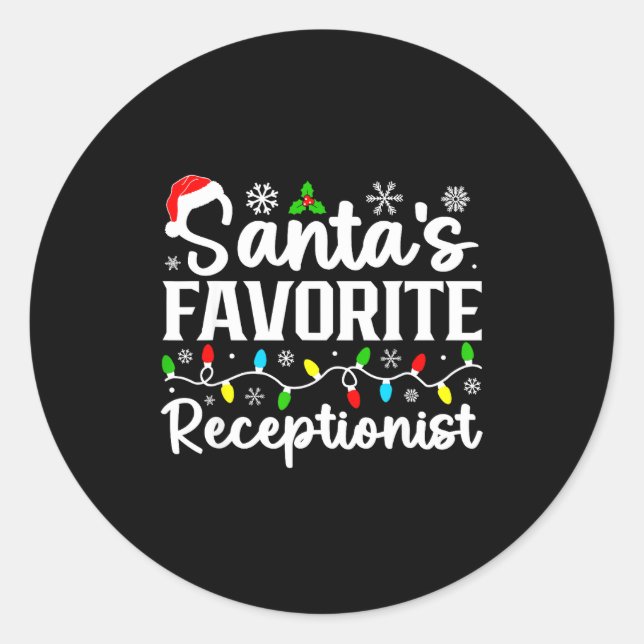Santa's Favorite Receptionist Christmas Family Mat Classic Round Sticker (Front)
