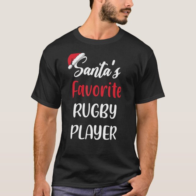 Santas Favorite Rugby Player   Christmas Rugby   T-Shirt (Front)