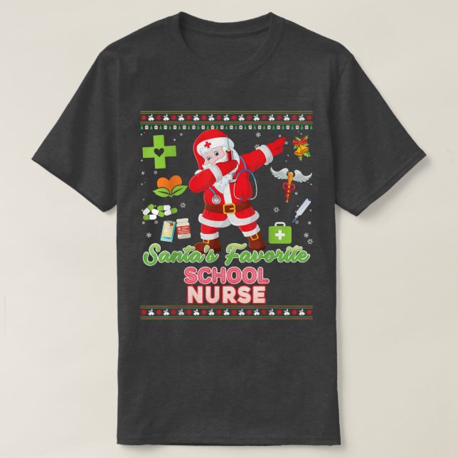Santas Favorite School Nurse Dabbing Santa Stethos T-Shirt (Design Front)