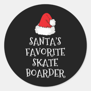 Santa's Favorite Skateboarder Funny Christmas Skat Classic Round Sticker