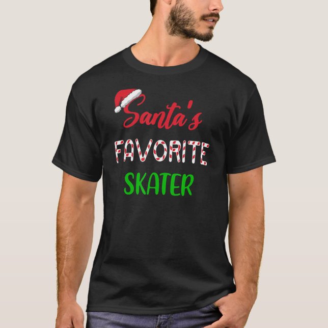 Santas Favorite Skater   Funny Figure Skating Chri T-Shirt (Front)