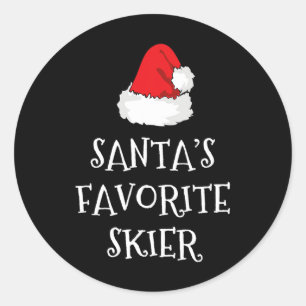 Santa's Favorite Skier Christmas Hat Funny Xmas Sk Classic Round Sticker
