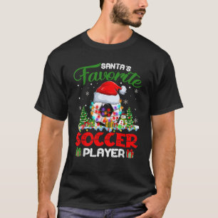 Santas Favorite Soccer Player Xmas Lights Christma T-Shirt