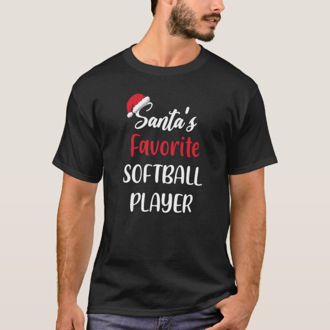 Santas Favorite Softball Player Gift Christmas Sof T-Shirt (Front)