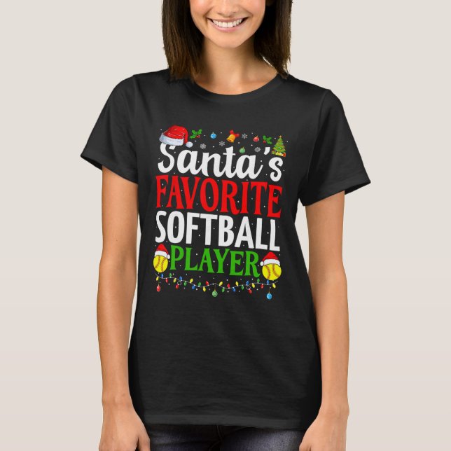 Santa's Favorite Softll Player Funny Christmas Sof T-Shirt (Front)