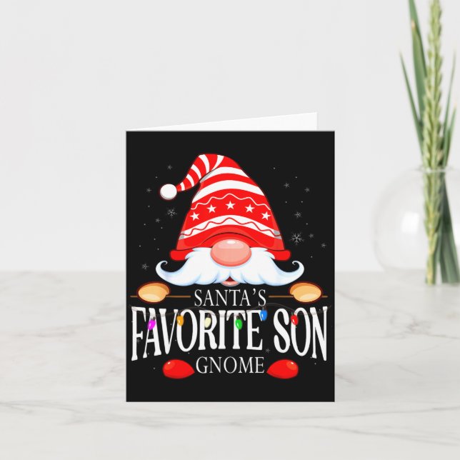 Santas Favorite Son Gnome Matching Christmas Paja  Card (Front)
