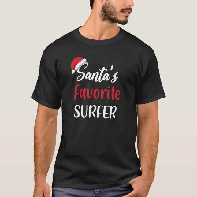 Santas Favorite Surfer   Christmas Surfing   T-Shirt (Front)