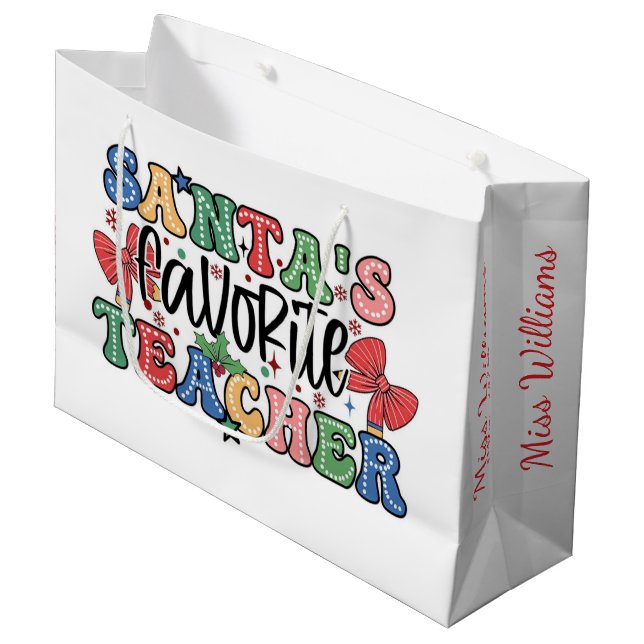 Santa's Favorite Teacher Christmas Gift Bag (Front Angled)