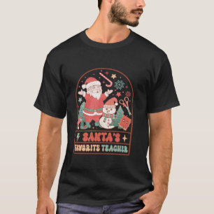 Santas Favorite Teacher Retro Groovy Christmas Sch T-Shirt
