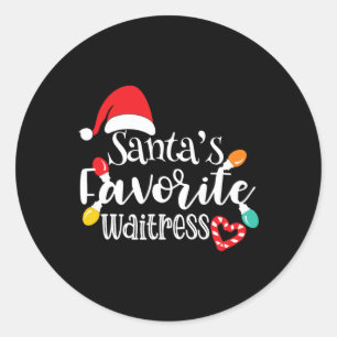 Santa's Favorite Waitress Christmas Lights Santa H Classic Round Sticker