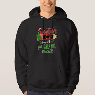Santas Favourite 1st Grade Teacher Xmas Santa Red Hoodie