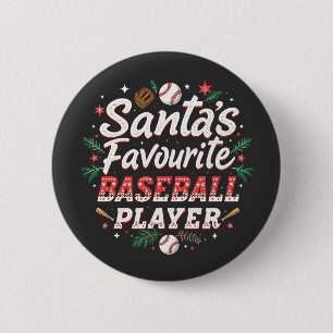 Santa's Favourite Baseball Player Christmas Tree 6 Cm Round Badge
