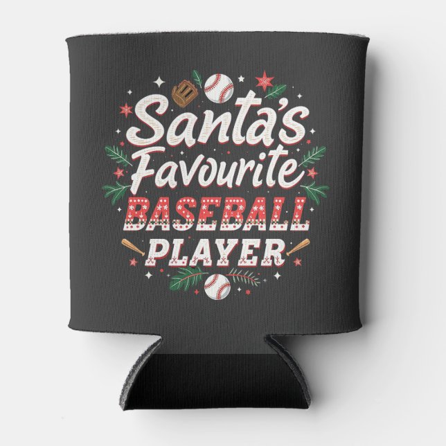 Santa's Favourite Baseball Player Christmas Tree Can Cooler (Front)