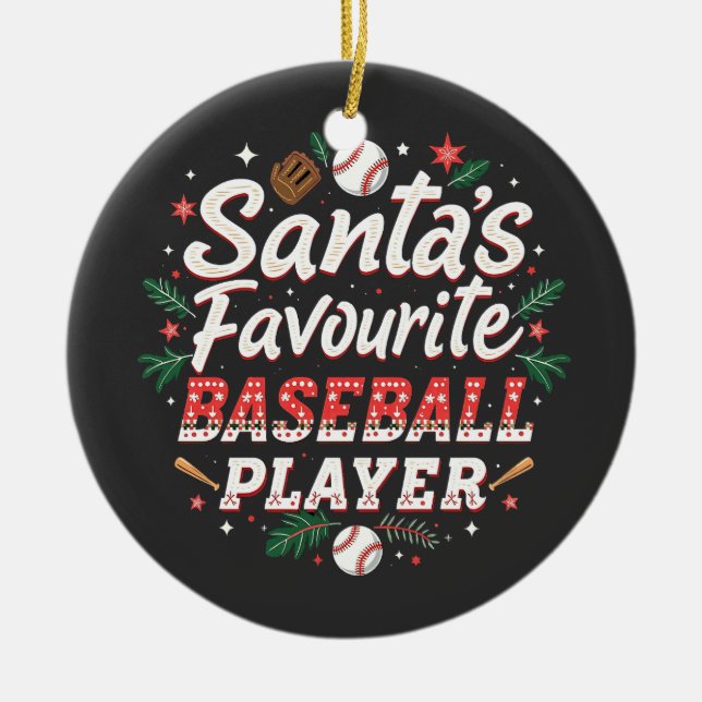 Santa's Favourite Baseball Player Christmas Tree Ceramic Ornament (Front)