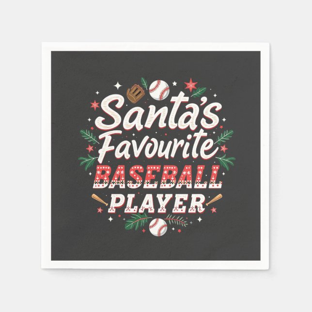Santa's Favourite Baseball Player Christmas Tree Napkin (Front)