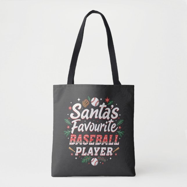 Santa's Favourite Baseball Player Christmas Tree Tote Bag (Front)