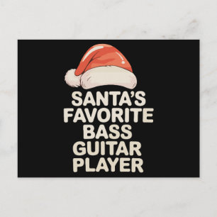 Santa's Favourite Bass Guitar Player Christmas Xma Holiday Postcard