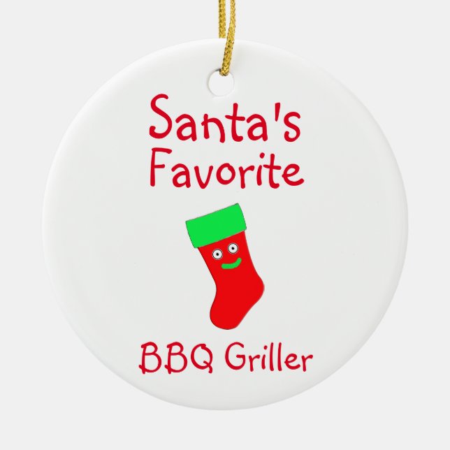 Santa's Favourite BBQ Griller Ceramic Ornament (Front)