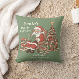 Santa's Favourite Bookworm Christmas Name And Year Cushion
