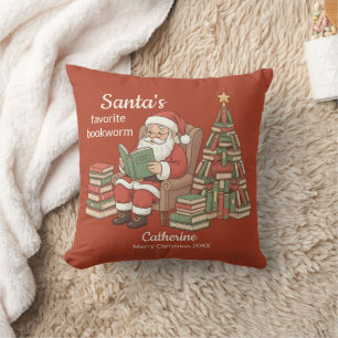 Santa's Favourite Bookworm Christmas Name And Year Cushion