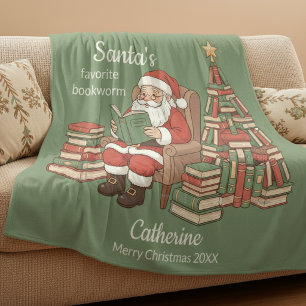 Santa's Favourite Bookworm Christmas Name And Year Fleece Blanket
