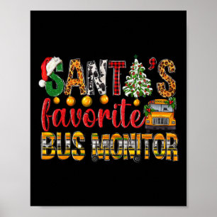 Santa's Favourite Bus Monitor Christmas Kids Boys Poster