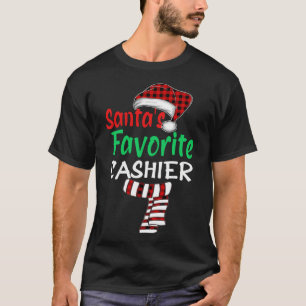 Santa's Favourite Cashier Christmas Santa Red Plai T-Shirt