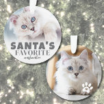 Santa's Favourite Cat Photo Christmas Ornament<br><div class="desc">Personalised "Santa's Favourite" Cat Photo Ornament. Add a playful touch to your holiday decor with this cute and funny cat ornament, perfect for celebrating a mischievous kitten or sassy kitty. The front reads "Santa's Favourite" along with your cat's name, capturing your feline’s unique charm. There's also space for a photo...</div>