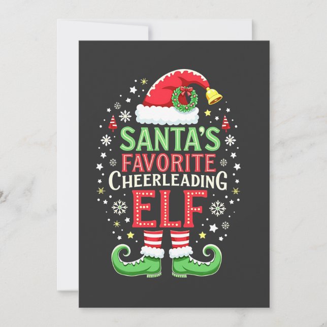 Santa's Favourite Cheerleading Elf Family Matching Invitation (Front)