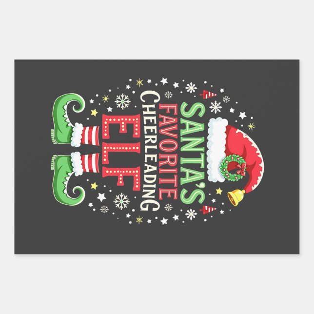 Santa's Favourite Cheerleading Elf Family Matching Wrapping Paper Sheet (Front)