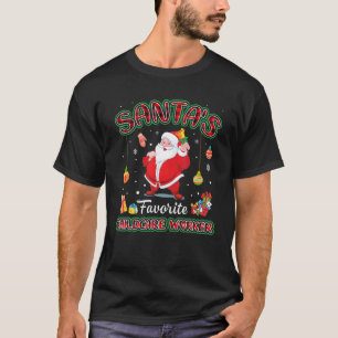 Santa's Favourite Childcare Worker Santa Red Plaid T-Shirt