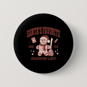 Santa's Favourite Cleaning Lady Christmas Retro Ho 6 Cm Round Badge