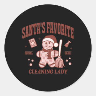Santa's Favourite Cleaning Lady Christmas Retro Ho Classic Round Sticker