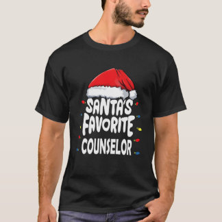Santa'S Favourite Counsellor Xmas Lights Santa Hat T-Shirt
