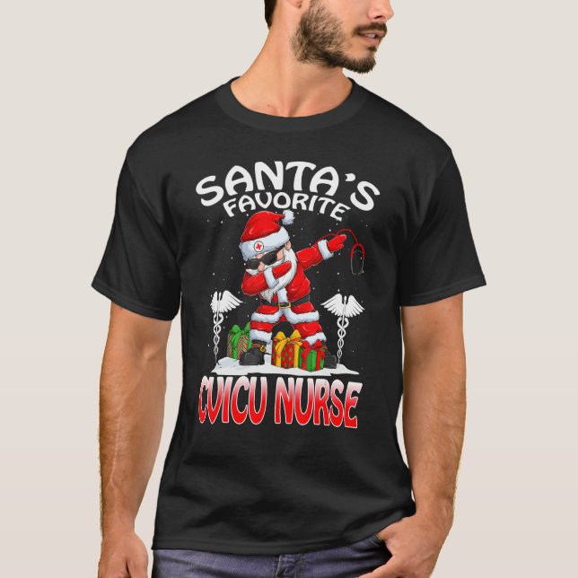 Santa's Favourite Cvicu Nurse Christmas Matching C T-Shirt (Front)