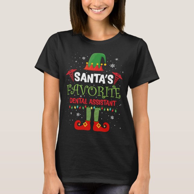 Santa's Favourite Dental Assistant Santa Hat Light T-Shirt (Front)